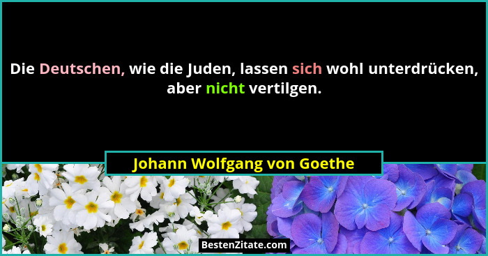 Die Deutschen, wie die Juden, lassen sich wohl unterdrücken, aber nicht vertilgen.... - Johann Wolfgang von Goethe