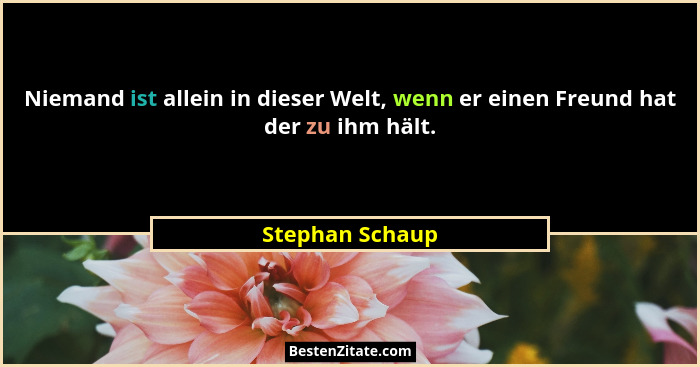 Niemand ist allein in dieser Welt, wenn er einen Freund hat der zu ihm hält.... - Stephan Schaup