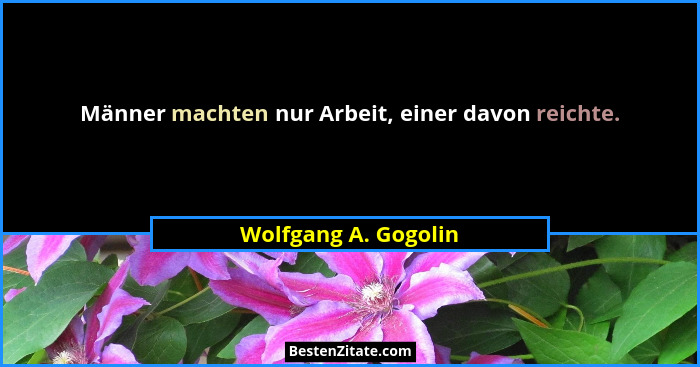 Männer machten nur Arbeit, einer davon reichte.... - Wolfgang A. Gogolin