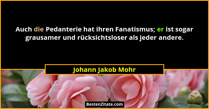Auch die Pedanterie hat ihren Fanatismus; er ist sogar grausamer und rücksichtsloser als jeder andere.... - Johann Jakob Mohr