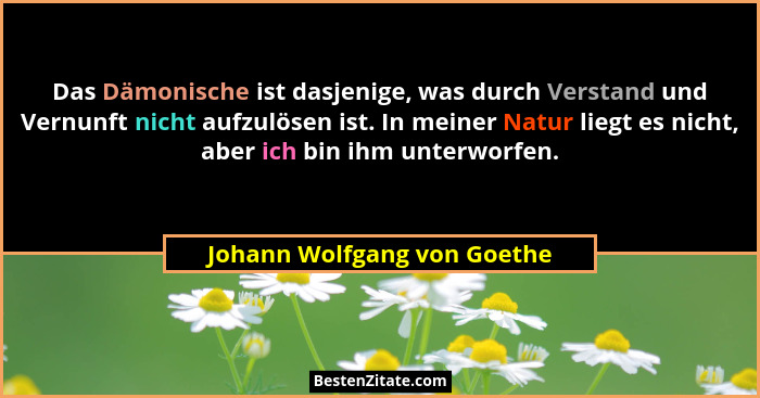 Das Dämonische ist dasjenige, was durch Verstand und Vernunft nicht aufzulösen ist. In meiner Natur liegt es nicht, aber... - Johann Wolfgang von Goethe