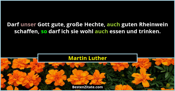 Darf unser Gott gute, große Hechte, auch guten Rheinwein schaffen, so darf ich sie wohl auch essen und trinken.... - Martin Luther