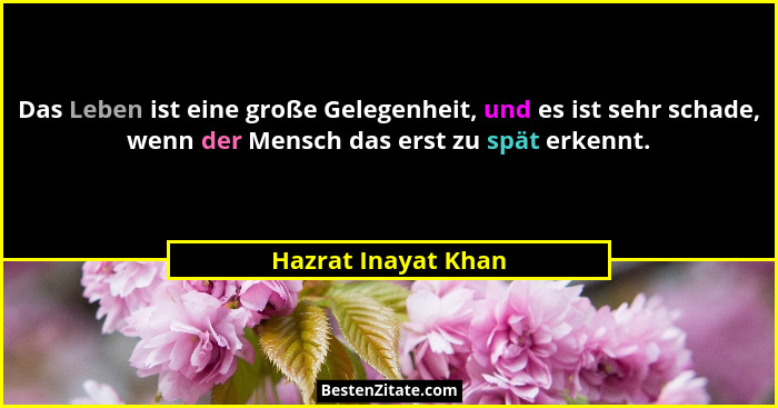 Das Leben ist eine große Gelegenheit, und es ist sehr schade, wenn der Mensch das erst zu spät erkennt.... - Hazrat Inayat Khan