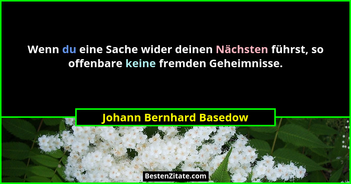 Wenn du eine Sache wider deinen Nächsten führst, so offenbare keine fremden Geheimnisse.... - Johann Bernhard Basedow