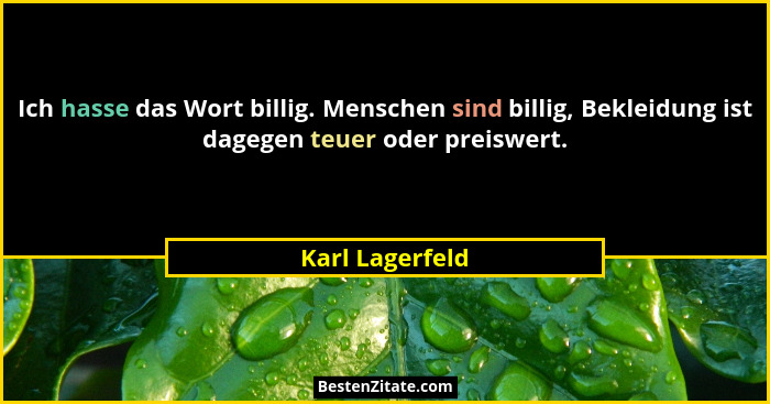 Ich hasse das Wort billig. Menschen sind billig, Bekleidung ist dagegen teuer oder preiswert.... - Karl Lagerfeld