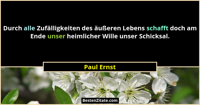 Durch alle Zufälligkeiten des äußeren Lebens schafft doch am Ende unser heimlicher Wille unser Schicksal.... - Paul Ernst