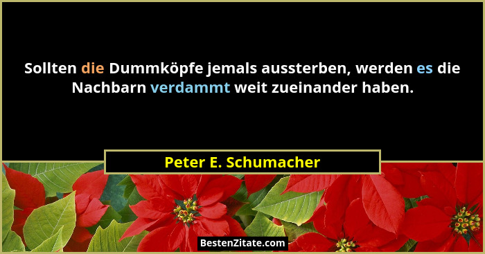 Sollten die Dummköpfe jemals aussterben, werden es die Nachbarn verdammt weit zueinander haben.... - Peter E. Schumacher