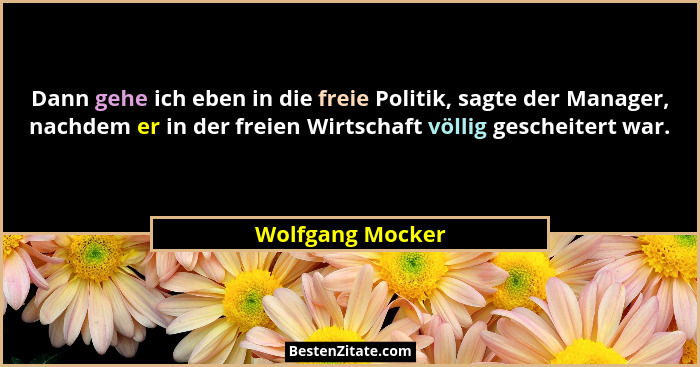 Dann gehe ich eben in die freie Politik, sagte der Manager, nachdem er in der freien Wirtschaft völlig gescheitert war.... - Wolfgang Mocker