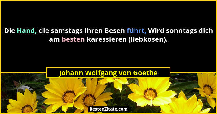 Die Hand, die samstags ihren Besen führt, Wird sonntags dich am besten karessieren (liebkosen).... - Johann Wolfgang von Goethe