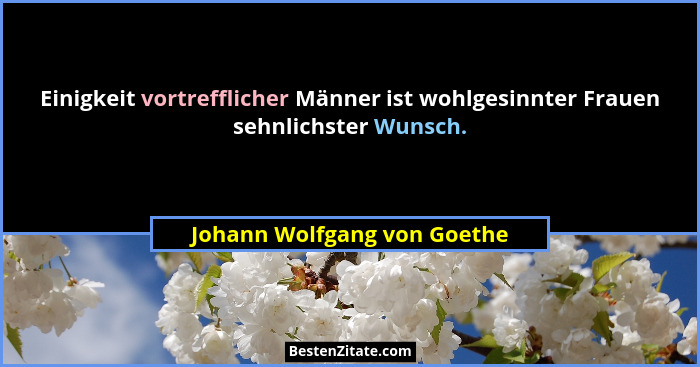 Einigkeit vortrefflicher Männer ist wohlgesinnter Frauen sehnlichster Wunsch.... - Johann Wolfgang von Goethe