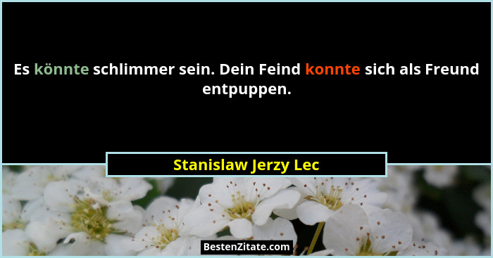 Es könnte schlimmer sein. Dein Feind konnte sich als Freund entpuppen.... - Stanislaw Jerzy Lec