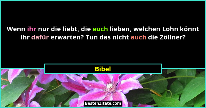 Wenn ihr nur die liebt, die euch lieben, welchen Lohn könnt ihr dafür erwarten? Tun das nicht auch die Zöllner?... - Bibel
