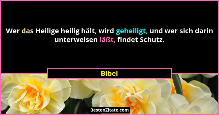 Wer das Heilige heilig hält, wird geheiligt, und wer sich darin unterweisen läßt, findet Schutz.... - Bibel