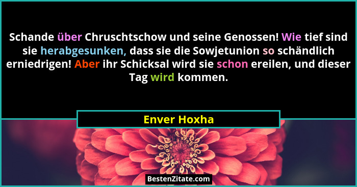 Schande über Chruschtschow und seine Genossen! Wie tief sind sie herabgesunken, dass sie die Sowjetunion so schändlich erniedrigen! Aber... - Enver Hoxha
