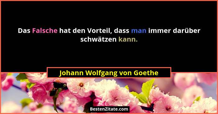 Das Falsche hat den Vorteil, dass man immer darüber schwätzen kann.... - Johann Wolfgang von Goethe