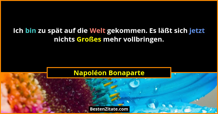 Ich bin zu spät auf die Welt gekommen. Es läßt sich jetzt nichts Großes mehr vollbringen.... - Napoléon Bonaparte