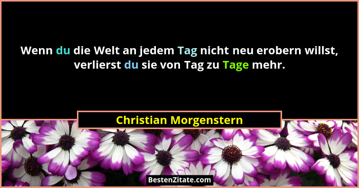 Wenn du die Welt an jedem Tag nicht neu erobern willst, verlierst du sie von Tag zu Tage mehr.... - Christian Morgenstern