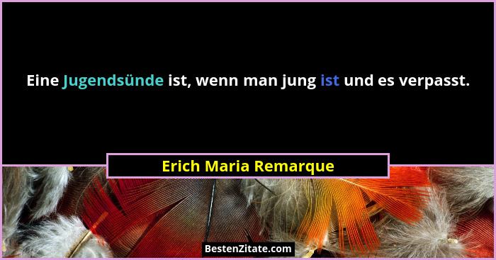 Eine Jugendsünde ist, wenn man jung ist und es verpasst.... - Erich Maria Remarque