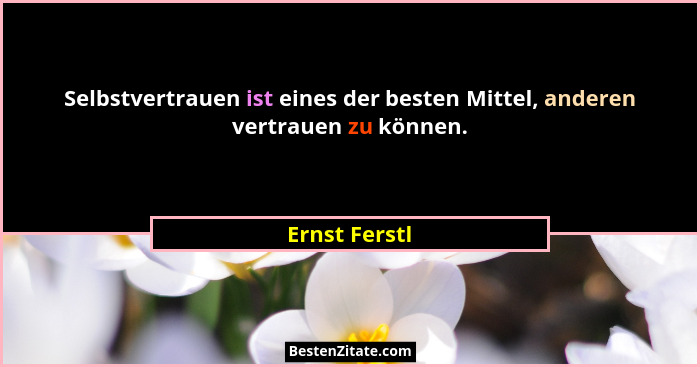 Selbstvertrauen ist eines der besten Mittel, anderen vertrauen zu können.... - Ernst Ferstl