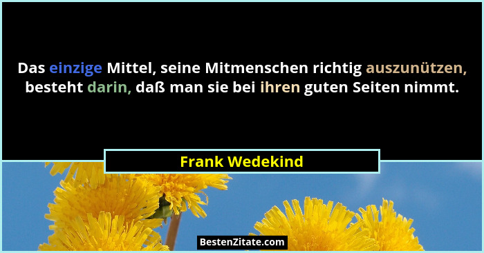 Das einzige Mittel, seine Mitmenschen richtig auszunützen, besteht darin, daß man sie bei ihren guten Seiten nimmt.... - Frank Wedekind