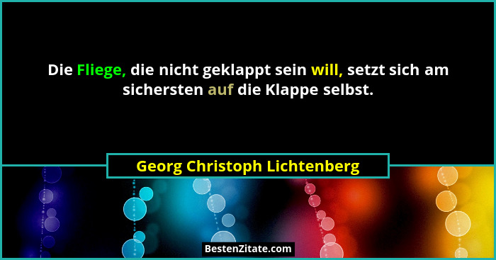 Die Fliege, die nicht geklappt sein will, setzt sich am sichersten auf die Klappe selbst.... - Georg Christoph Lichtenberg