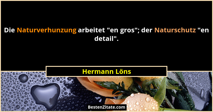 Die Naturverhunzung arbeitet "en gros"; der Naturschutz "en detail".... - Hermann Löns
