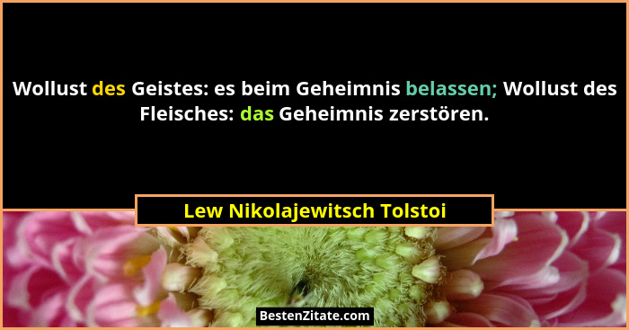 Wollust des Geistes: es beim Geheimnis belassen; Wollust des Fleisches: das Geheimnis zerstören.... - Lew Nikolajewitsch Tolstoi