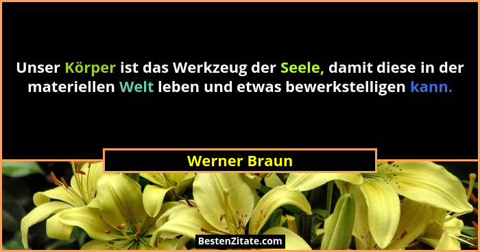 Unser Körper ist das Werkzeug der Seele, damit diese in der materiellen Welt leben und etwas bewerkstelligen kann.... - Werner Braun