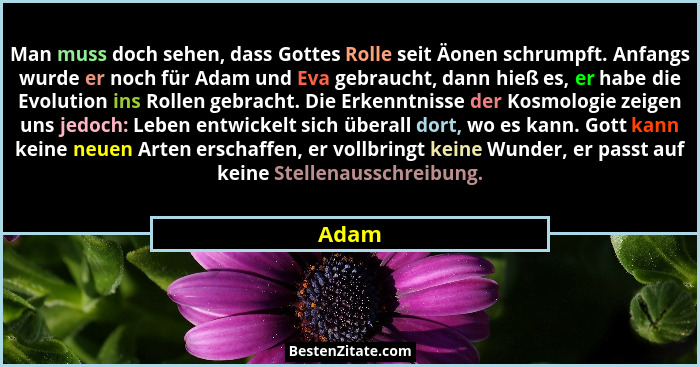 Man muss doch sehen, dass Gottes Rolle seit Äonen schrumpft. Anfangs wurde er noch für Adam und Eva gebraucht, dann hieß es, er habe die Evolut... - Adam