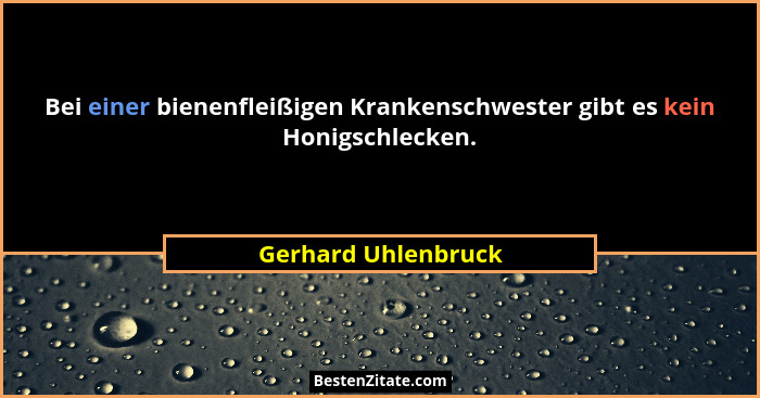 Bei einer bienenfleißigen Krankenschwester gibt es kein Honigschlecken.... - Gerhard Uhlenbruck