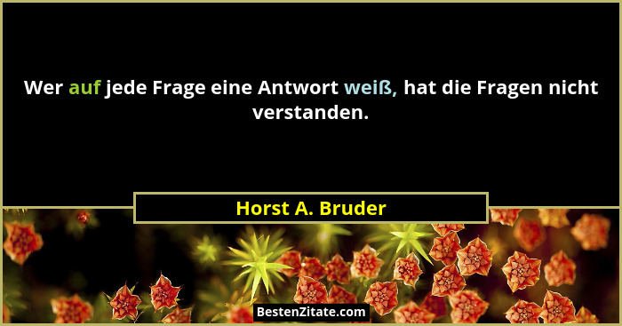 Wer auf jede Frage eine Antwort weiß, hat die Fragen nicht verstanden.... - Horst A. Bruder