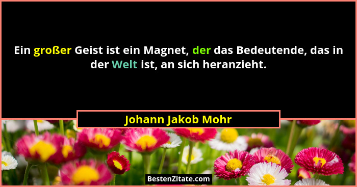 Ein großer Geist ist ein Magnet, der das Bedeutende, das in der Welt ist, an sich heranzieht.... - Johann Jakob Mohr
