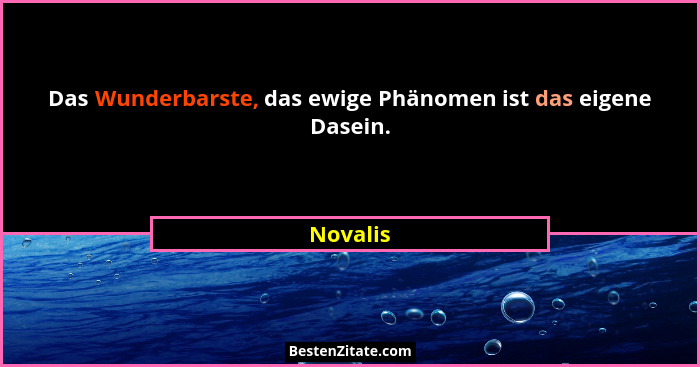 Das Wunderbarste, das ewige Phänomen ist das eigene Dasein.... - Novalis
