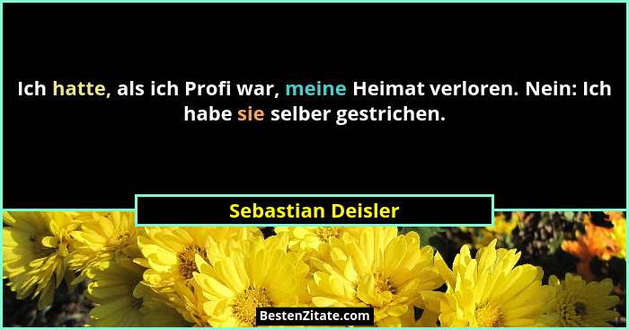 Ich hatte, als ich Profi war, meine Heimat verloren. Nein: Ich habe sie selber gestrichen.... - Sebastian Deisler
