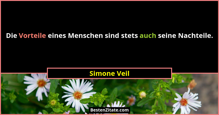 Die Vorteile eines Menschen sind stets auch seine Nachteile.... - Simone Veil