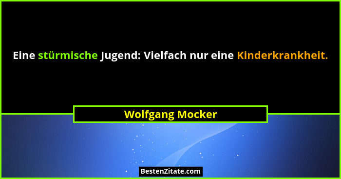 Eine stürmische Jugend: Vielfach nur eine Kinderkrankheit.... - Wolfgang Mocker
