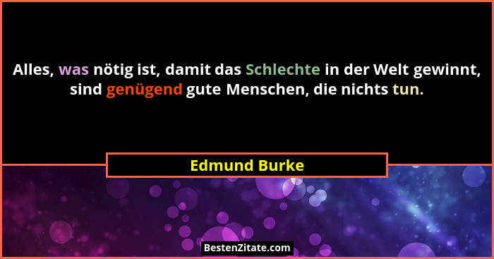 Alles, was nötig ist, damit das Schlechte in der Welt gewinnt, sind genügend gute Menschen, die nichts tun.... - Edmund Burke