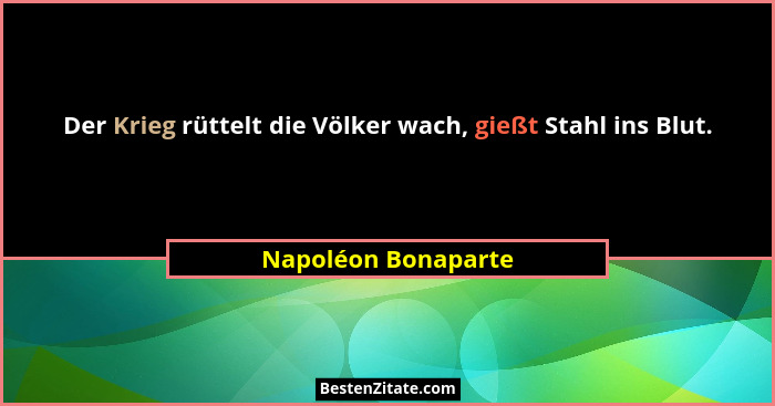 Der Krieg rüttelt die Völker wach, gießt Stahl ins Blut.... - Napoléon Bonaparte