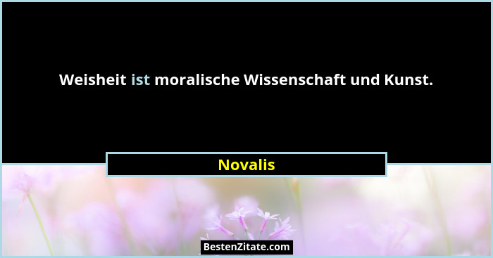 Weisheit ist moralische Wissenschaft und Kunst.... - Novalis