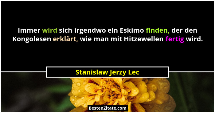 Immer wird sich irgendwo ein Eskimo finden, der den Kongolesen erklärt, wie man mit Hitzewellen fertig wird.... - Stanislaw Jerzy Lec