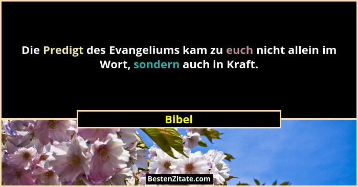 Die Predigt des Evangeliums kam zu euch nicht allein im Wort, sondern auch in Kraft.... - Bibel