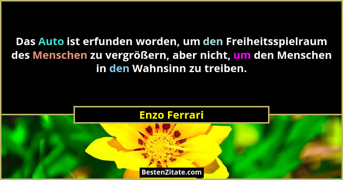 Das Auto ist erfunden worden, um den Freiheitsspielraum des Menschen zu vergrößern, aber nicht, um den Menschen in den Wahnsinn zu trei... - Enzo Ferrari