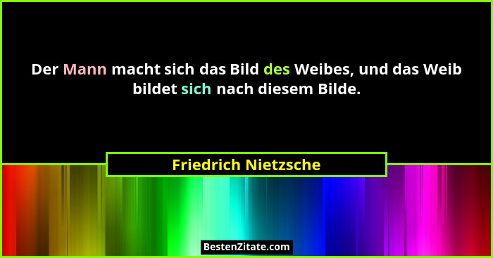 Der Mann macht sich das Bild des Weibes, und das Weib bildet sich nach diesem Bilde.... - Friedrich Nietzsche