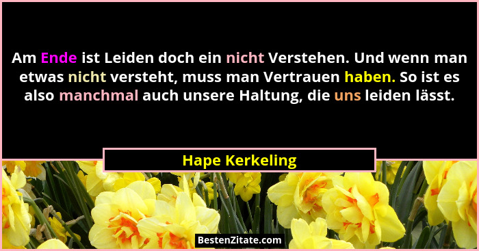 Am Ende ist Leiden doch ein nicht Verstehen. Und wenn man etwas nicht versteht, muss man Vertrauen haben. So ist es also manchmal auc... - Hape Kerkeling