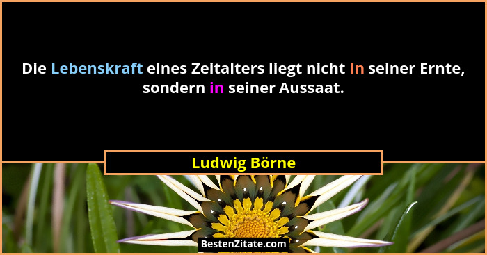 Die Lebenskraft eines Zeitalters liegt nicht in seiner Ernte, sondern in seiner Aussaat.... - Ludwig Börne