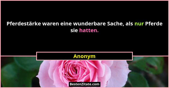 Pferdestärke waren eine wunderbare Sache, als nur Pferde sie hatten.... - Anonym