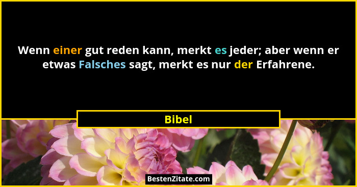 Wenn einer gut reden kann, merkt es jeder; aber wenn er etwas Falsches sagt, merkt es nur der Erfahrene.... - Bibel