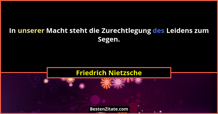 In unserer Macht steht die Zurechtlegung des Leidens zum Segen.... - Friedrich Nietzsche
