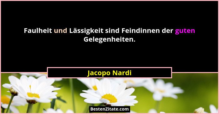 Faulheit und Lässigkeit sind Feindinnen der guten Gelegenheiten.... - Jacopo Nardi