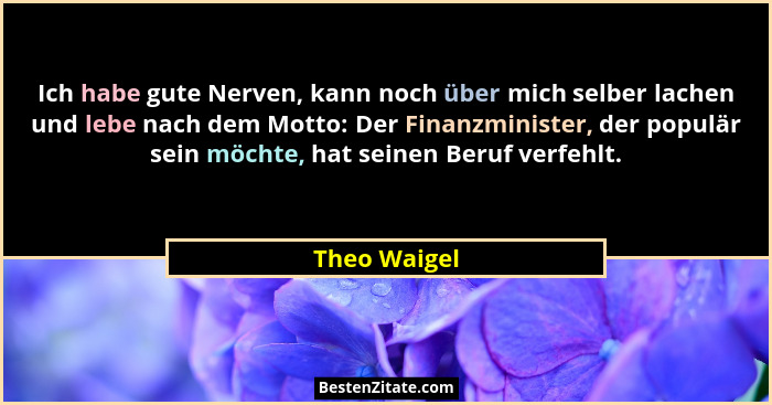 Ich habe gute Nerven, kann noch über mich selber lachen und lebe nach dem Motto: Der Finanzminister, der populär sein möchte, hat seinen... - Theo Waigel